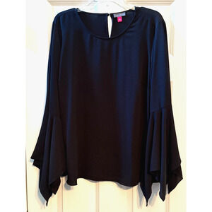 Vince Camuto Womens Black Bell Sleeve Blouse Round Neck Keyhole Back Top Size 1X